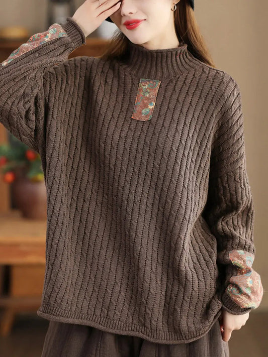 Spliced Knitted Turtleneck Sweater