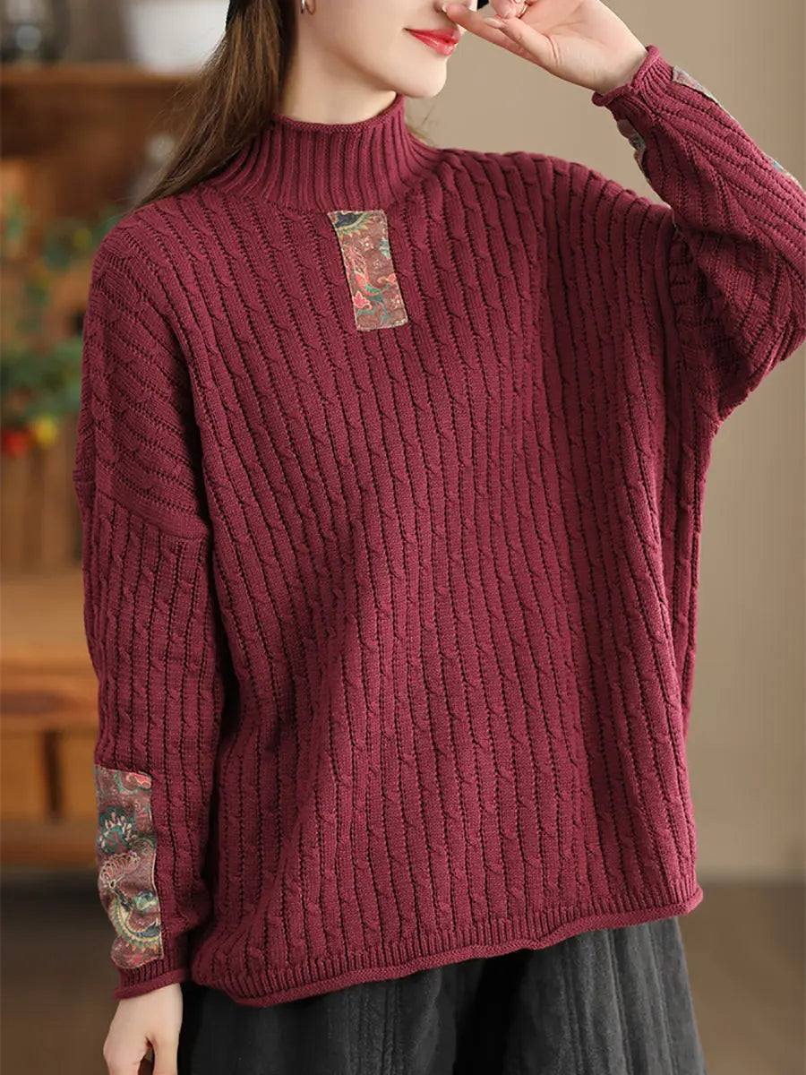 Spliced Knitted Turtleneck Sweater