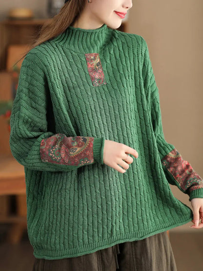 Spliced Knitted Turtleneck Sweater