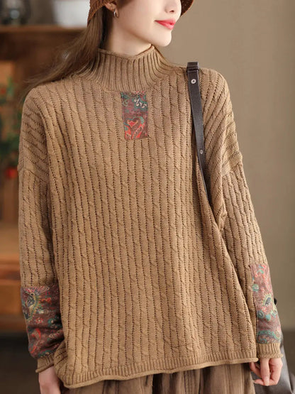 Spliced Knitted Turtleneck Sweater