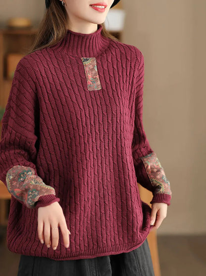 Spliced Knitted Turtleneck Sweater