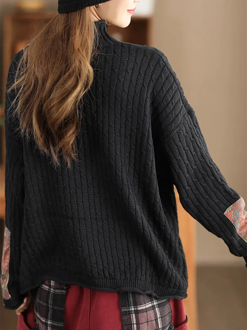 Spliced Knitted Turtleneck Sweater
