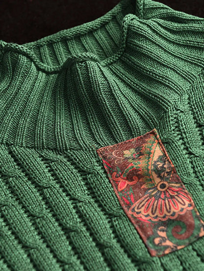 Spliced Knitted Turtleneck Sweater