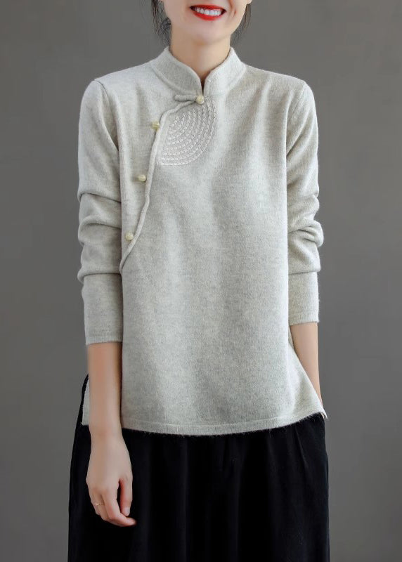 Retro Peacock Blue Stand Collar Knit Sweater Spring Ti036