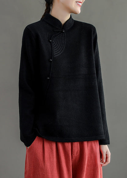 Retro Peacock Blue Stand Collar Knit Sweater Spring Ti036