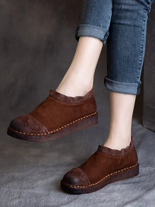 Pure Color Leather Flat Shoes F4195