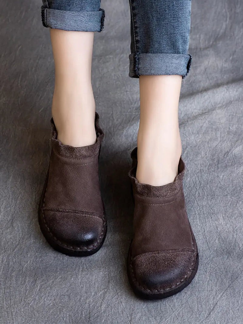 Pure Color Leather Flat Shoes F4195