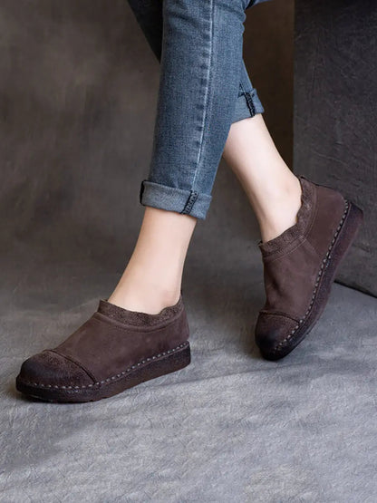 Pure Color Leather Flat Shoes F4195