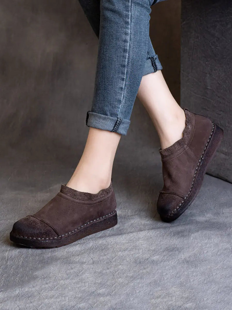 Pure Color Leather Flat Shoes F4195