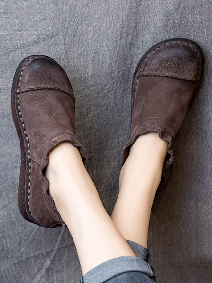Pure Color Leather Flat Shoes F4195