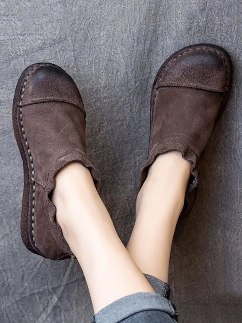 Pure Color Leather Flat Shoes F4195