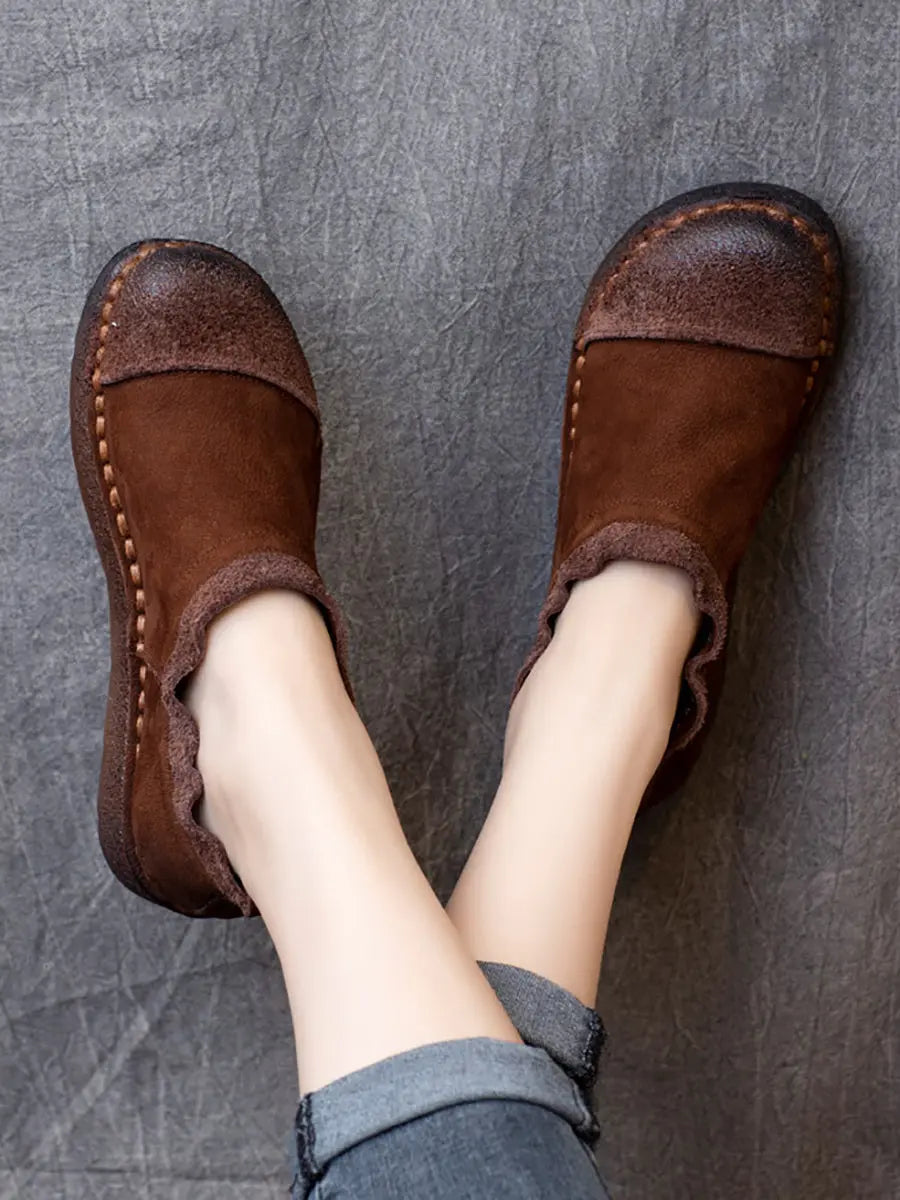 Pure Color Leather Flat Shoes F4195