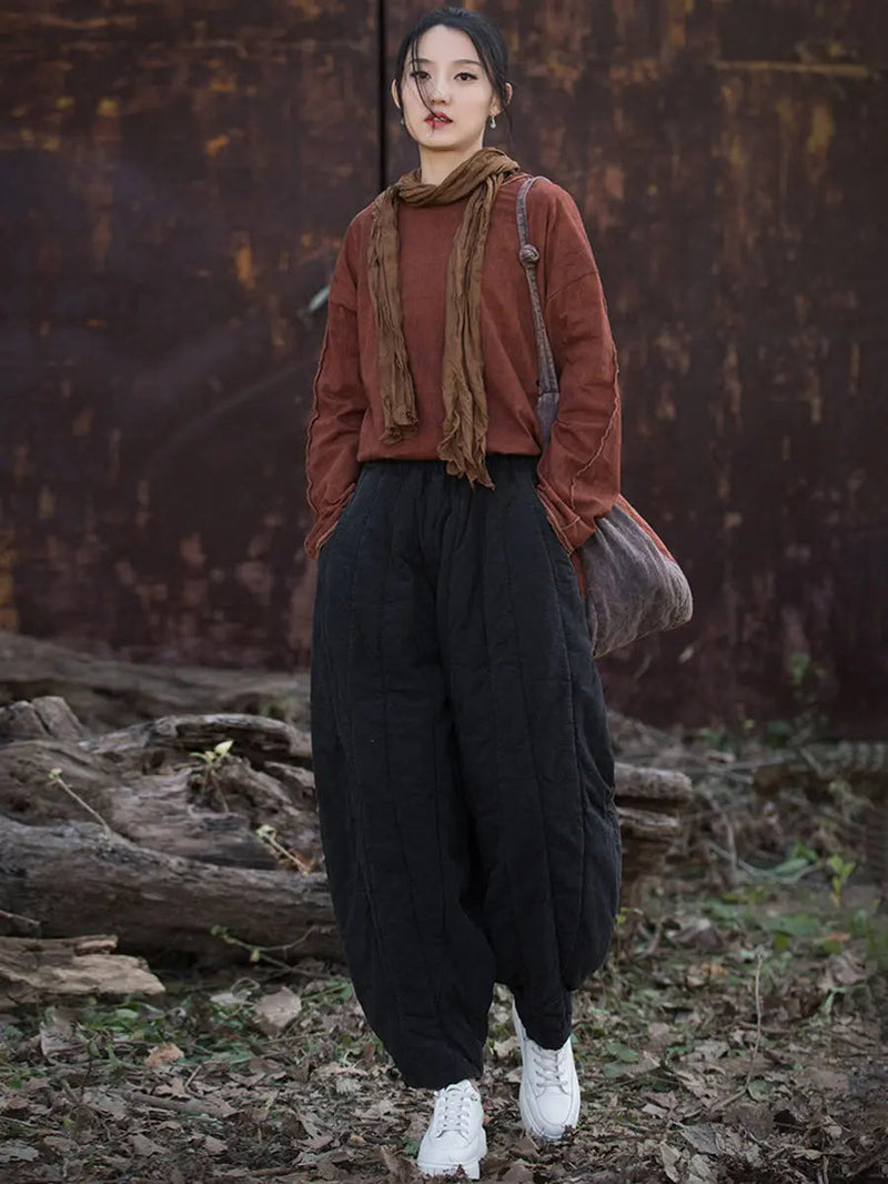 Stripe Stitching Thicken Harem Pants