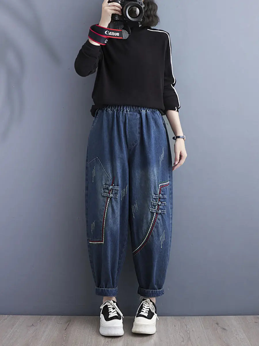 Spliced Denim Harem Pants