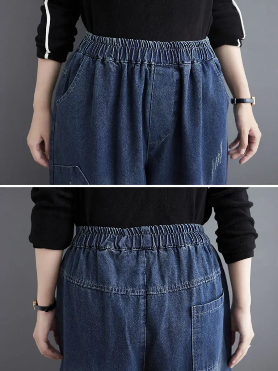 Spliced Denim Harem Pants