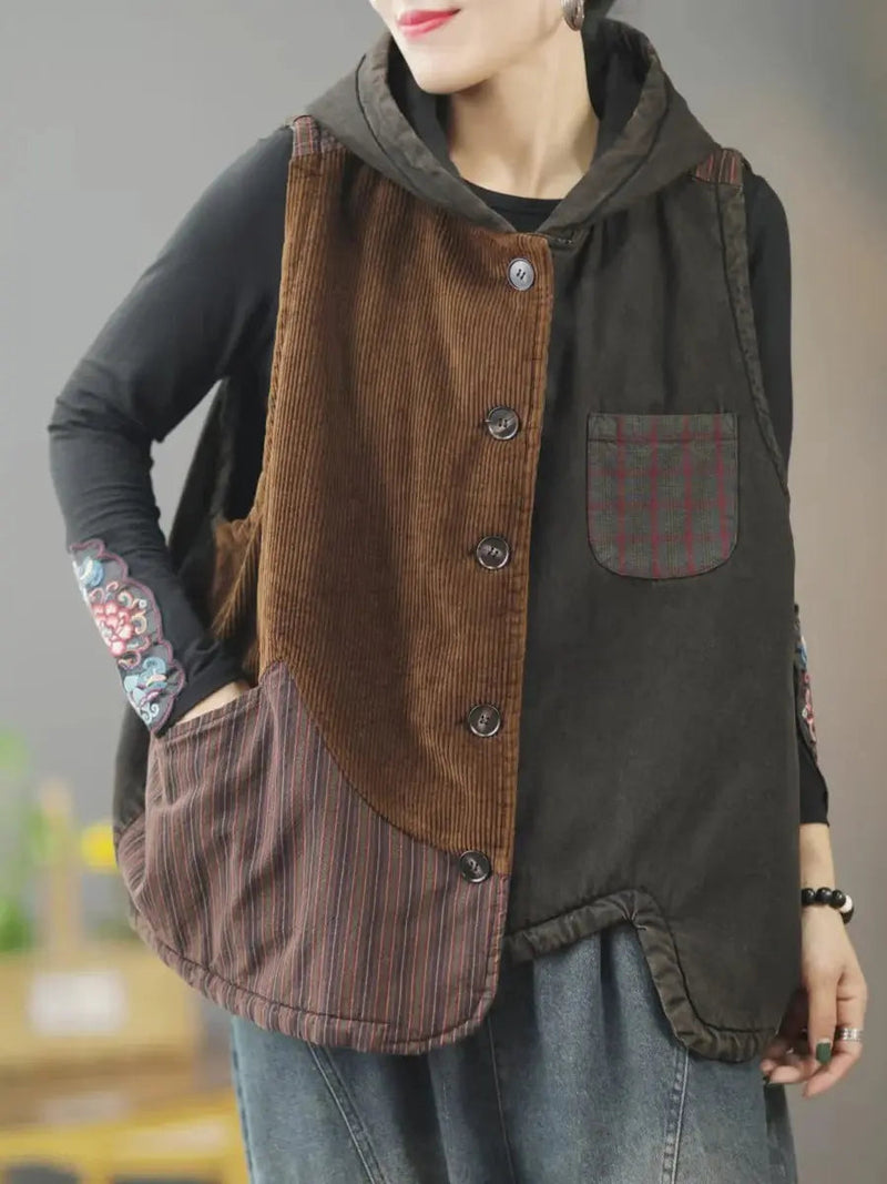 Patchwork Hooded Vest Coat