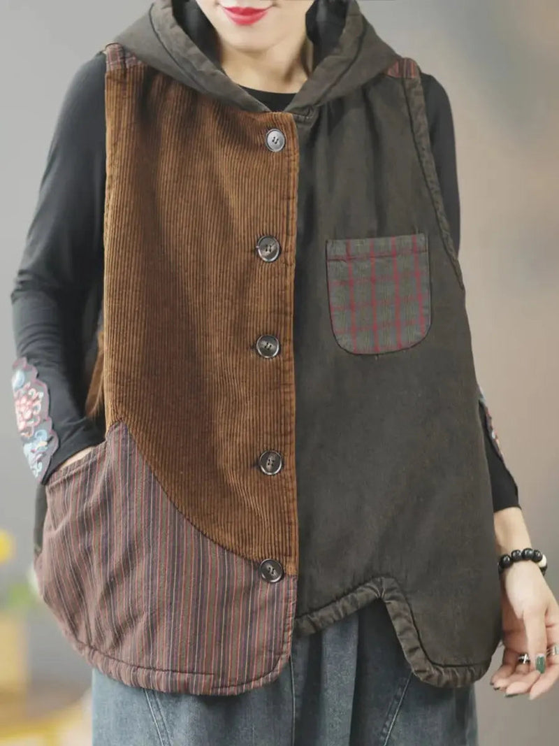 Patchwork Hooded Vest Coat