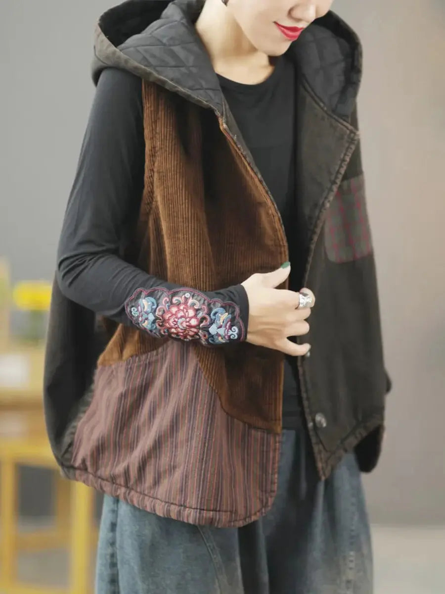 Patchwork Hooded Vest Coat