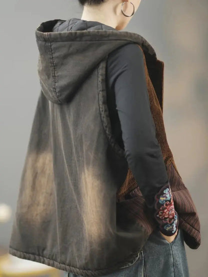 Patchwork Hooded Vest Coat