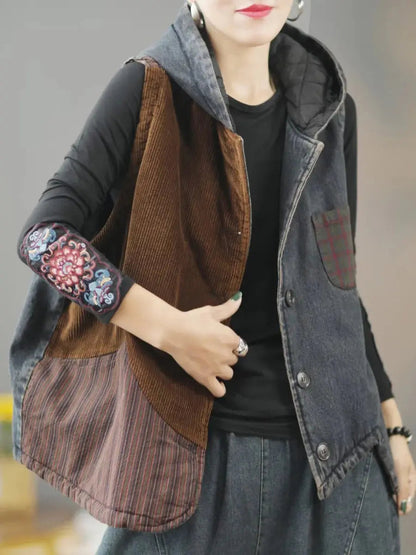 Patchwork Hooded Vest Coat