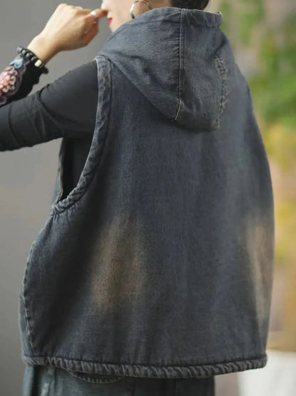 Patchwork Hooded Vest Coat