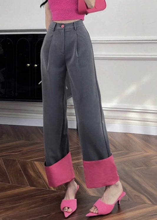 Rose Pockets Patchwork High Waist Straight Pants Uu1011