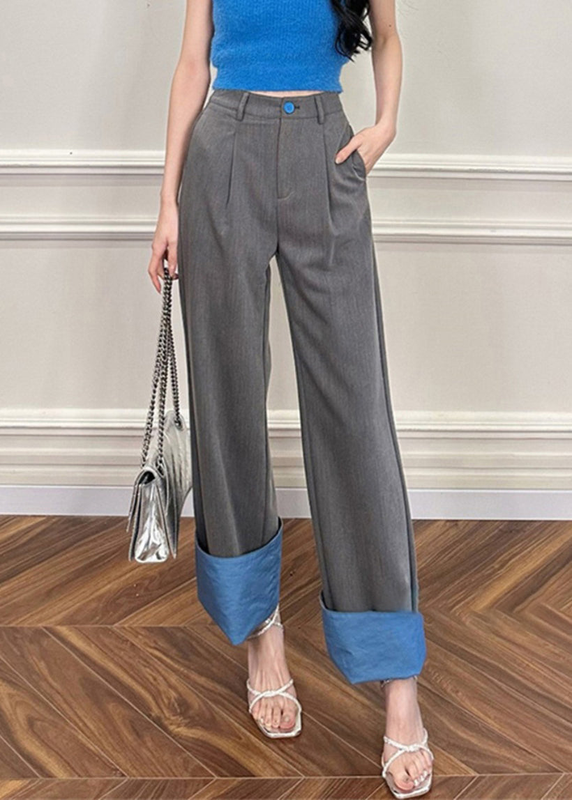 Rose Pockets Patchwork High Waist Straight Pants Uu1011