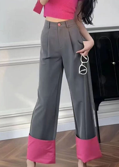 Rose Pockets Patchwork High Waist Straight Pants Uu1011