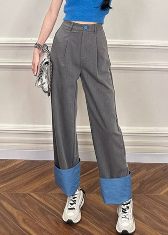 Rose Pockets Patchwork High Waist Straight Pants Uu1011