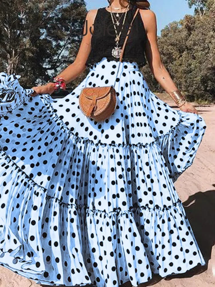 Dressbetty - Fairy Maxi Ruffle Polka Dot Skirt