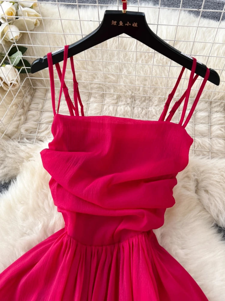 Beach Dress Summer Pleated Strapless Long Dresses Slim A-line Backless Long Robe Vestidos