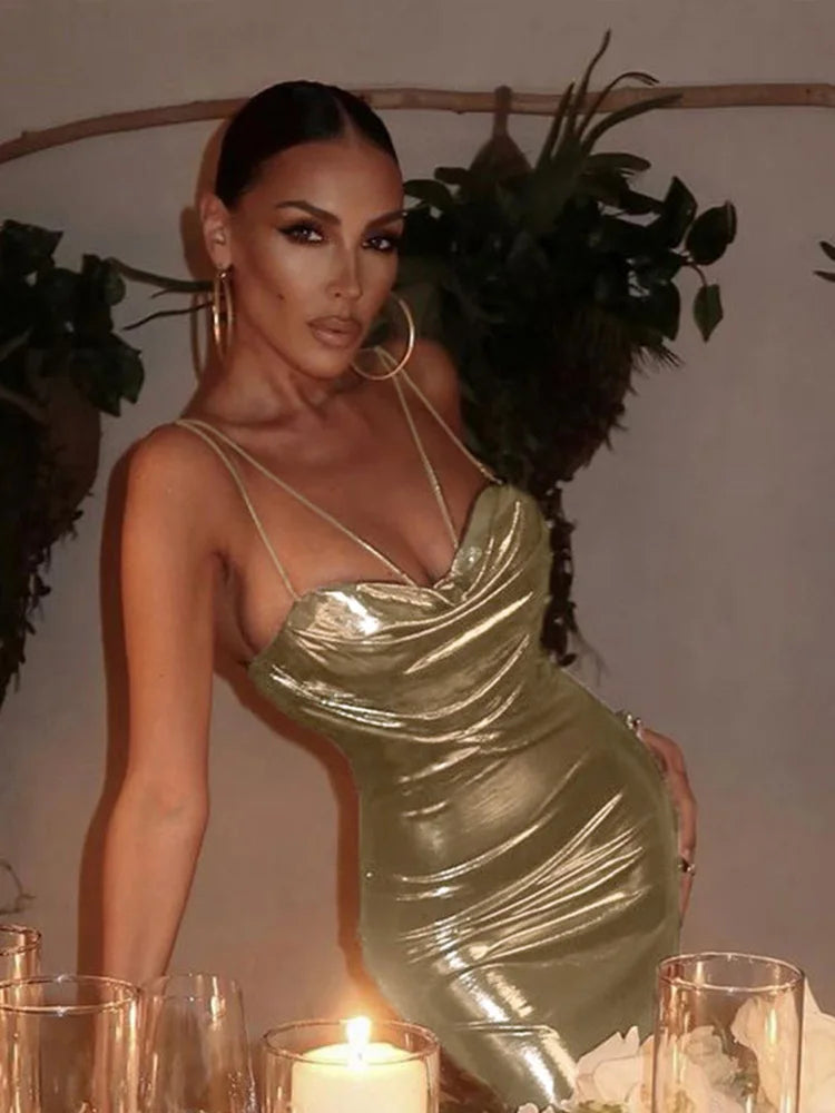 Gold Spaghetti Strap Backless Maxi Dress