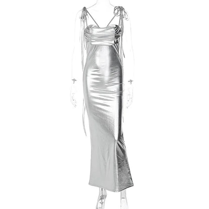 Gold Spaghetti Strap Backless Maxi Dress