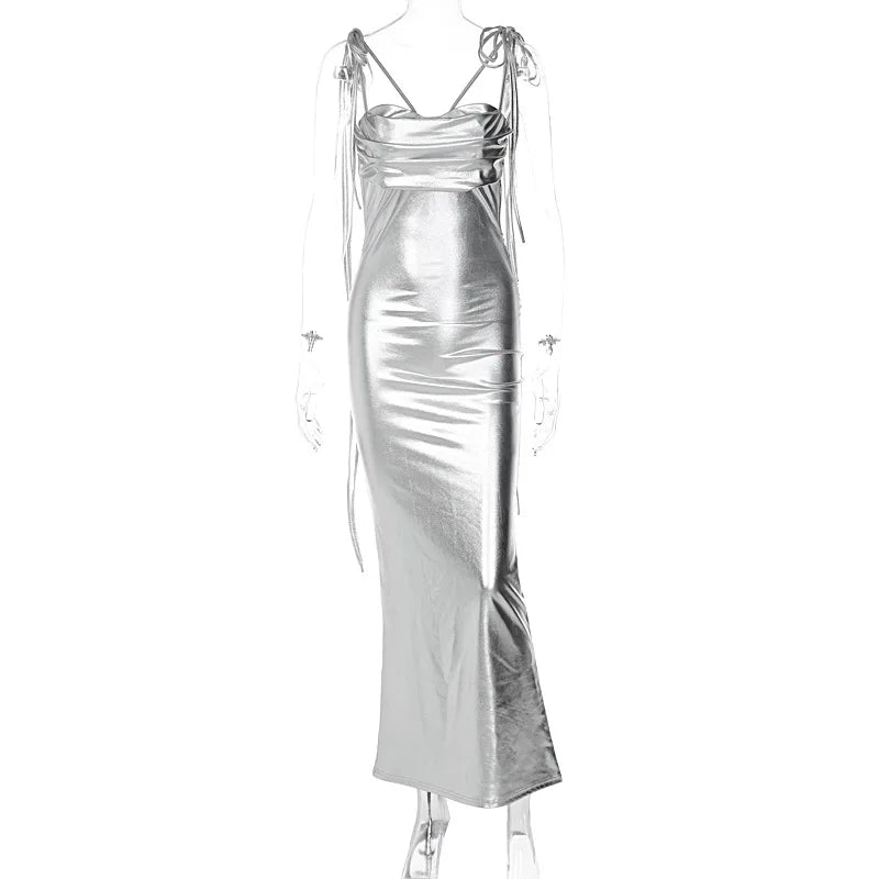 Gold Spaghetti Strap Backless Maxi Dress