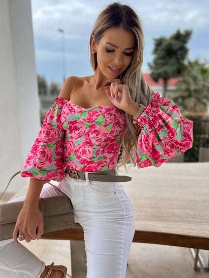 Top Summer Off Shoulder Blouses Holiday Slash Neck Tops