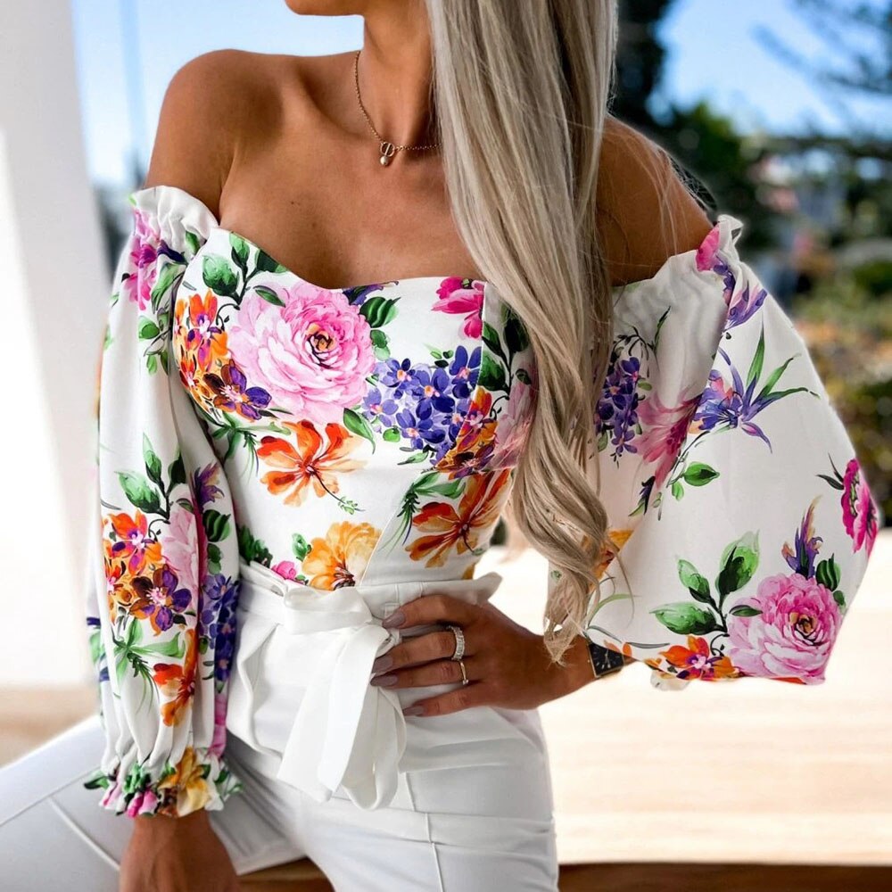 Top Summer Off Shoulder Blouses Holiday Slash Neck Tops