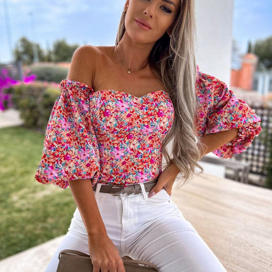 Top Summer Off Shoulder Blouses Holiday Slash Neck Tops
