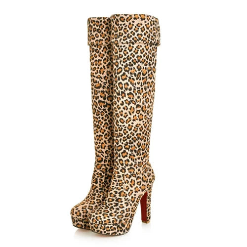 Shoes Winter Over the Round Toe-heeled Platform Slim Knee High Boots
