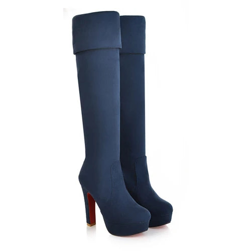 Shoes Winter Over the Round Toe-heeled Platform Slim Knee High Boots