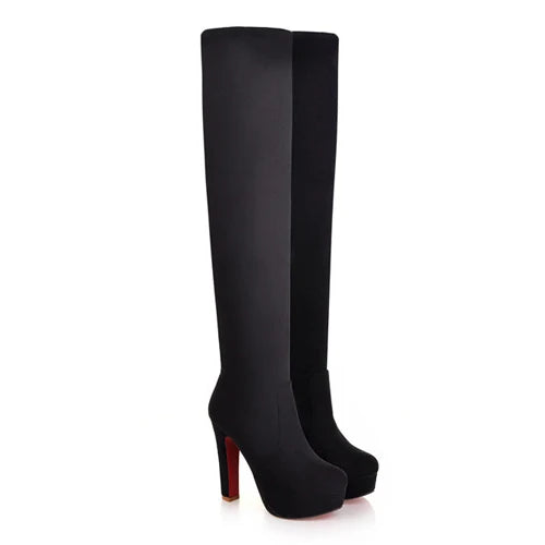 Shoes Winter Over the Round Toe-heeled Platform Slim Knee High Boots