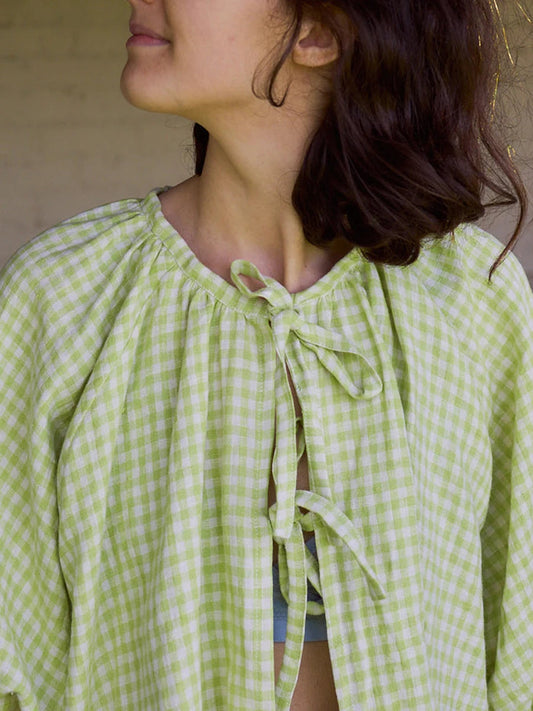 Plaid Tie-up Blouse