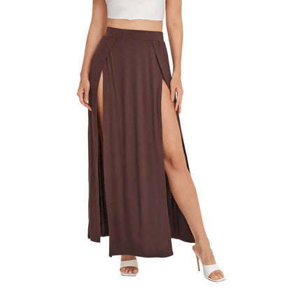 Side Split High Waisted Stretchy Ribbed Knit Bodycon Party Skirt