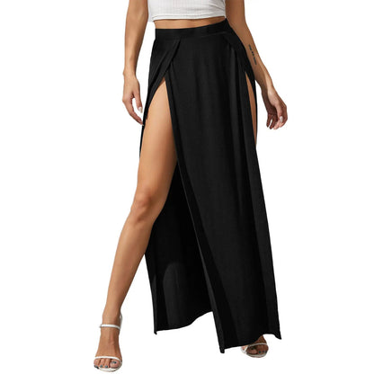 Side Split High Waisted Stretchy Ribbed Knit Bodycon Party Skirt