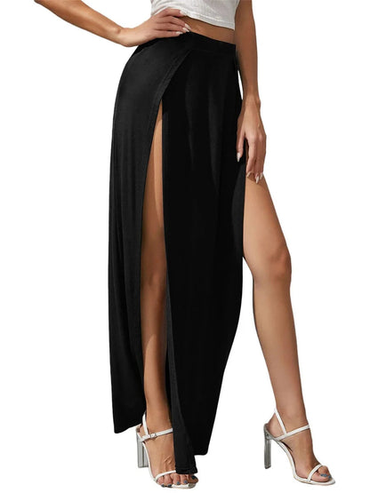 Side Split High Waisted Stretchy Ribbed Knit Bodycon Party Skirt