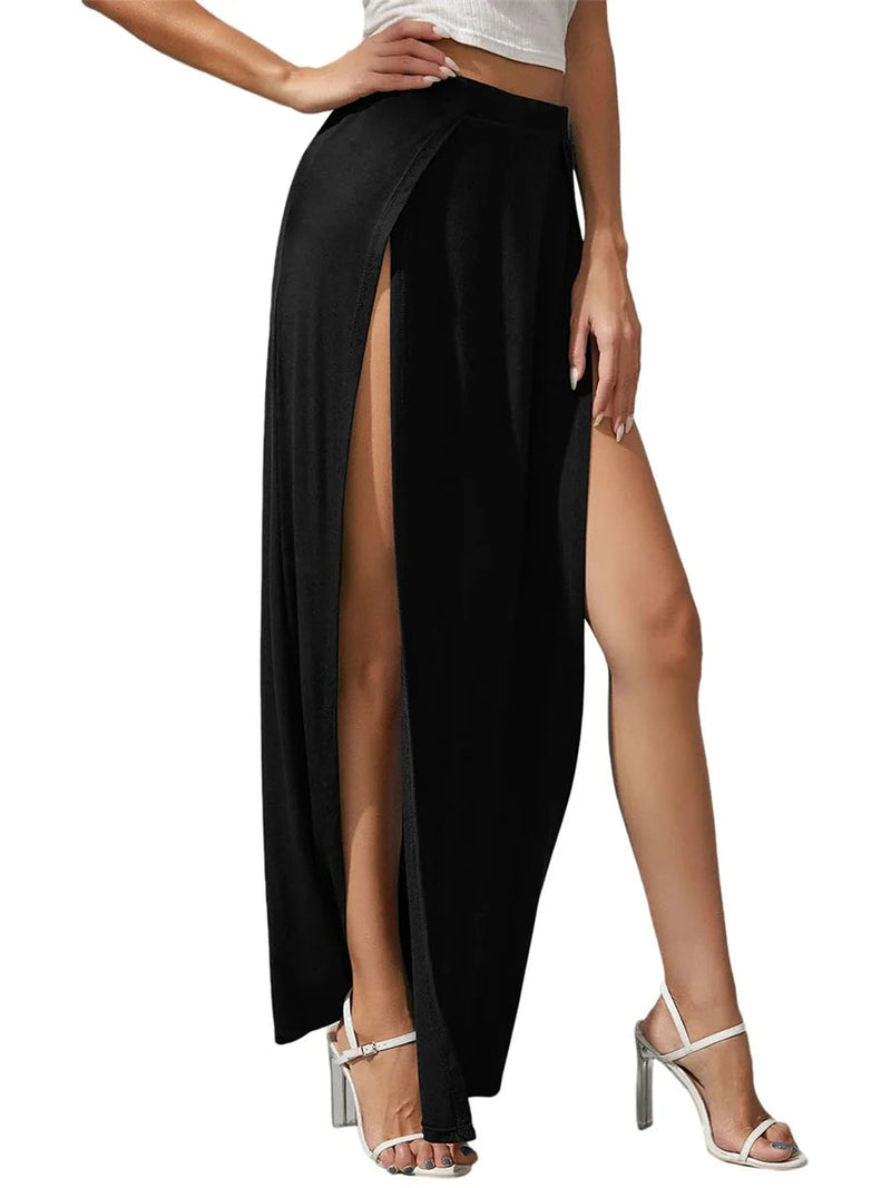Side Split High Waisted Stretchy Ribbed Knit Bodycon Party Skirt