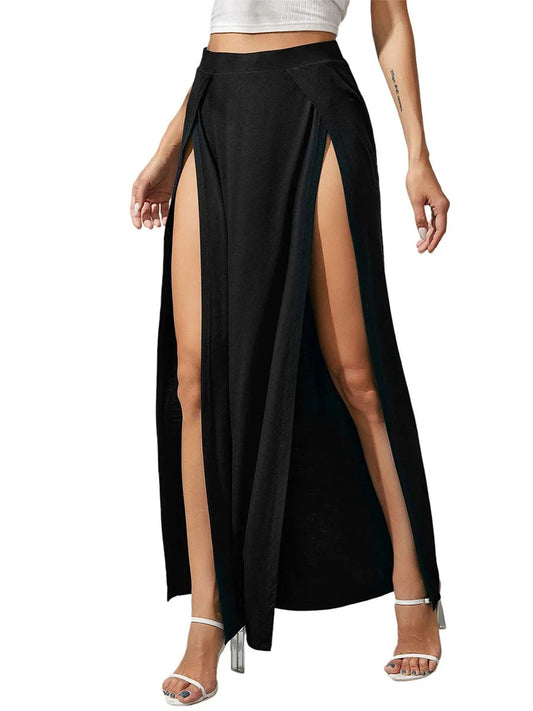 Side Split High Waisted Stretchy Ribbed Knit Bodycon Party Skirt