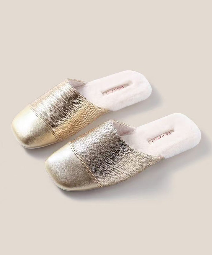 Silver Slippers Shoes Splicing Fuzzy Wool Lined Rx021