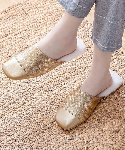Silver Slippers Shoes Splicing Fuzzy Wool Lined Rx021