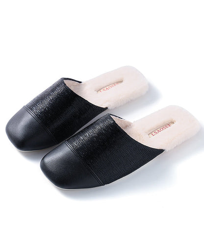 Silver Slippers Shoes Splicing Fuzzy Wool Lined Rx021