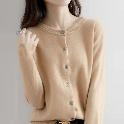 Single Breasted Long Sleeve Round Neck Autumn Winter Cardigan
